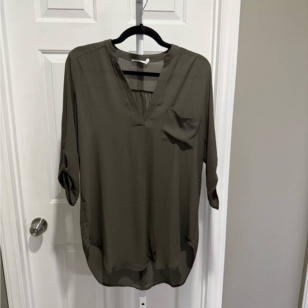 Lush Deep Olive V-Neck Blouse